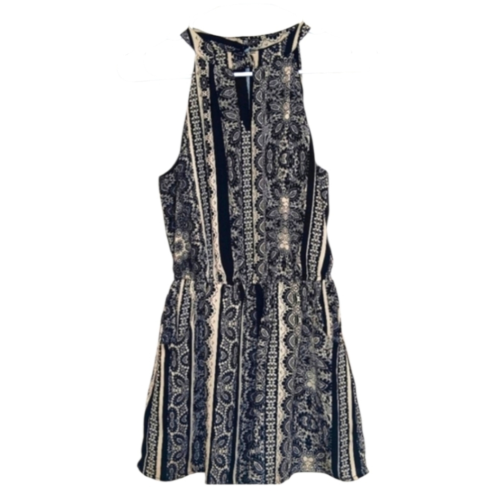 As U Wish Halter‎ Romper Size XS in a Black and White Paisley Pattern